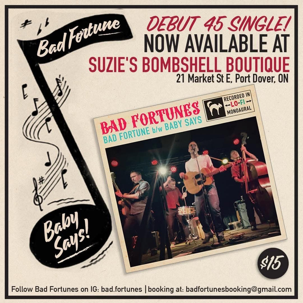 Vinyl record of Canadian Band Bad Fortunes from Toronto