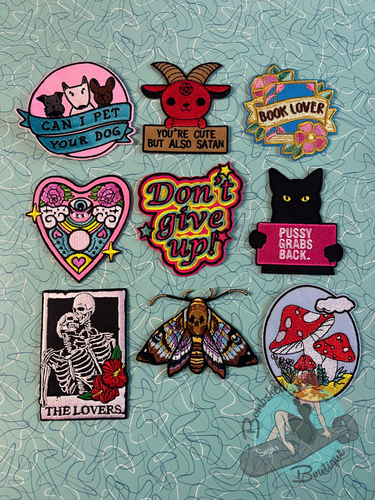Fabric embroidered patches with fun images and sayings. Suitable for iron on jacket.