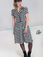 Hell Bunny Blake Dress Hell Bunny Canada black and white houndstooth dogtooth check monochromatic mid length retro vintage pinup dress sexy secretary librarian Fall Autumn pinup dress Canadian Pin-Up Shop Suzie's Bombshell Boutique