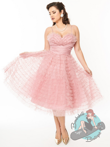 Pink tulle swing dress based on 1950s prom dress. Perfect event dress for pin-up girl.
