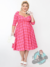 Unique Vintage Pink & Red Tartan Lamar Swing Dress