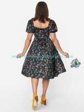 Unique Vintage Black Woodland Creature Button Front Dress