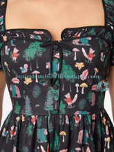 Unique Vintage Black Woodland Creature Button Front Dress