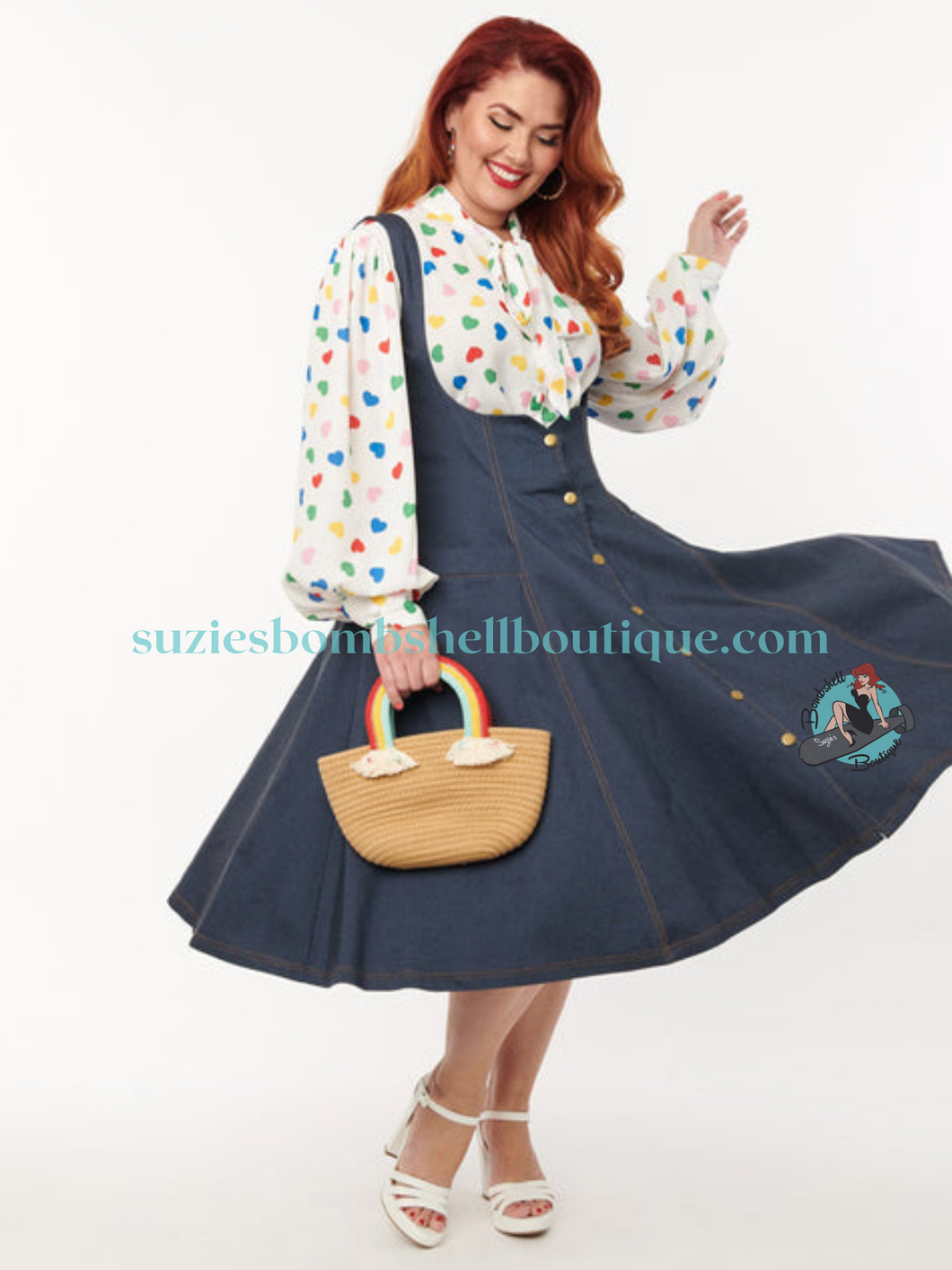 Unique Vintage Canada Unique Vintage Blue Denim Button Suspender Swing Skirt 50s flared dress chambray western retro vintage pinup skirt Canadian Pin-Up Shop Suzie's Bombshell Boutique