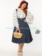Unique Vintage Blue Denim Button Suspender Swing Skirt