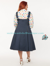 Unique Vintage Blue Denim Button Suspender Swing Skirt