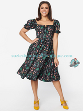 Unique Vintage Black Woodland Creature Button Front Dress