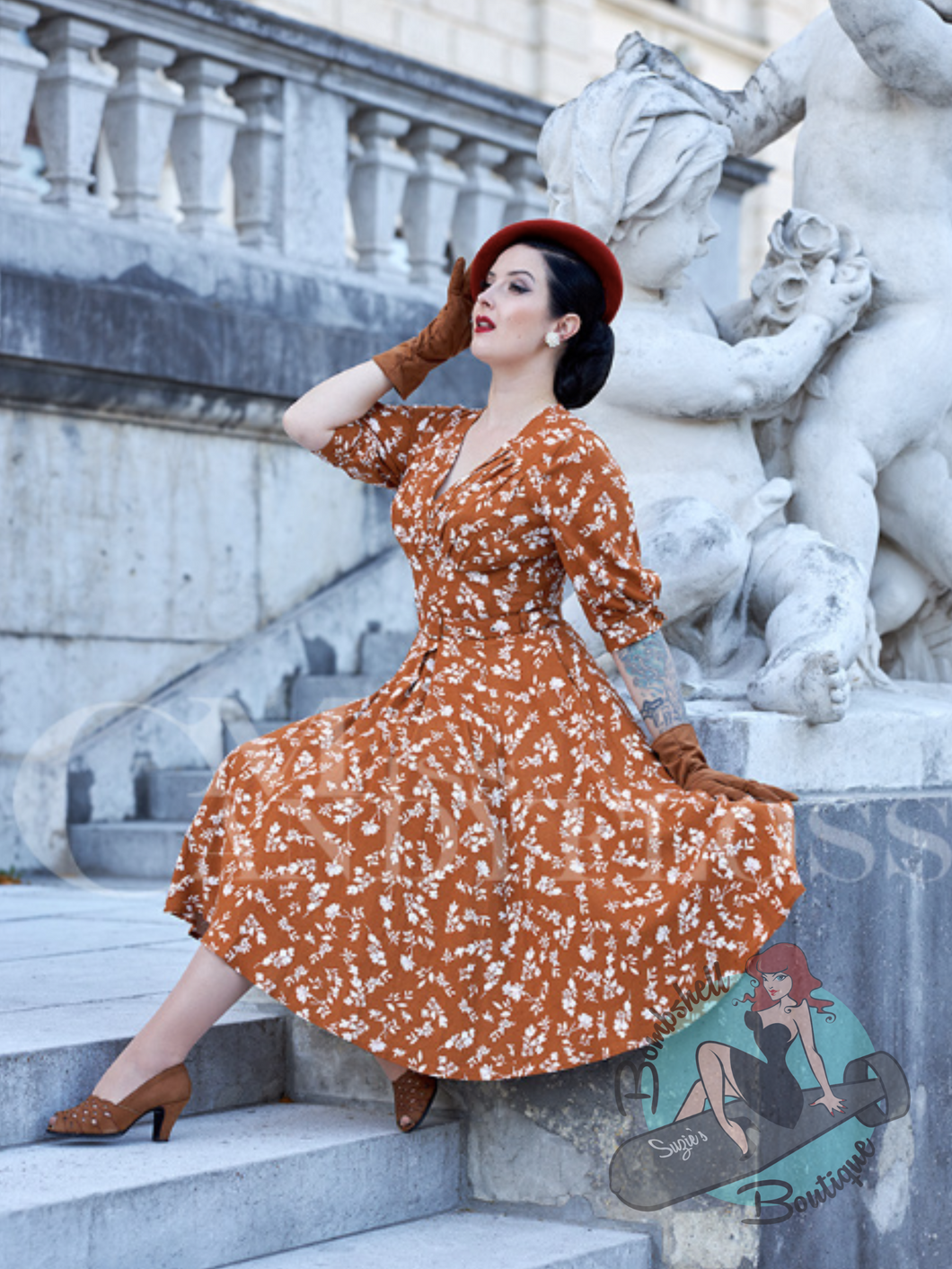 Woman in 1940s vintage style pinup dress