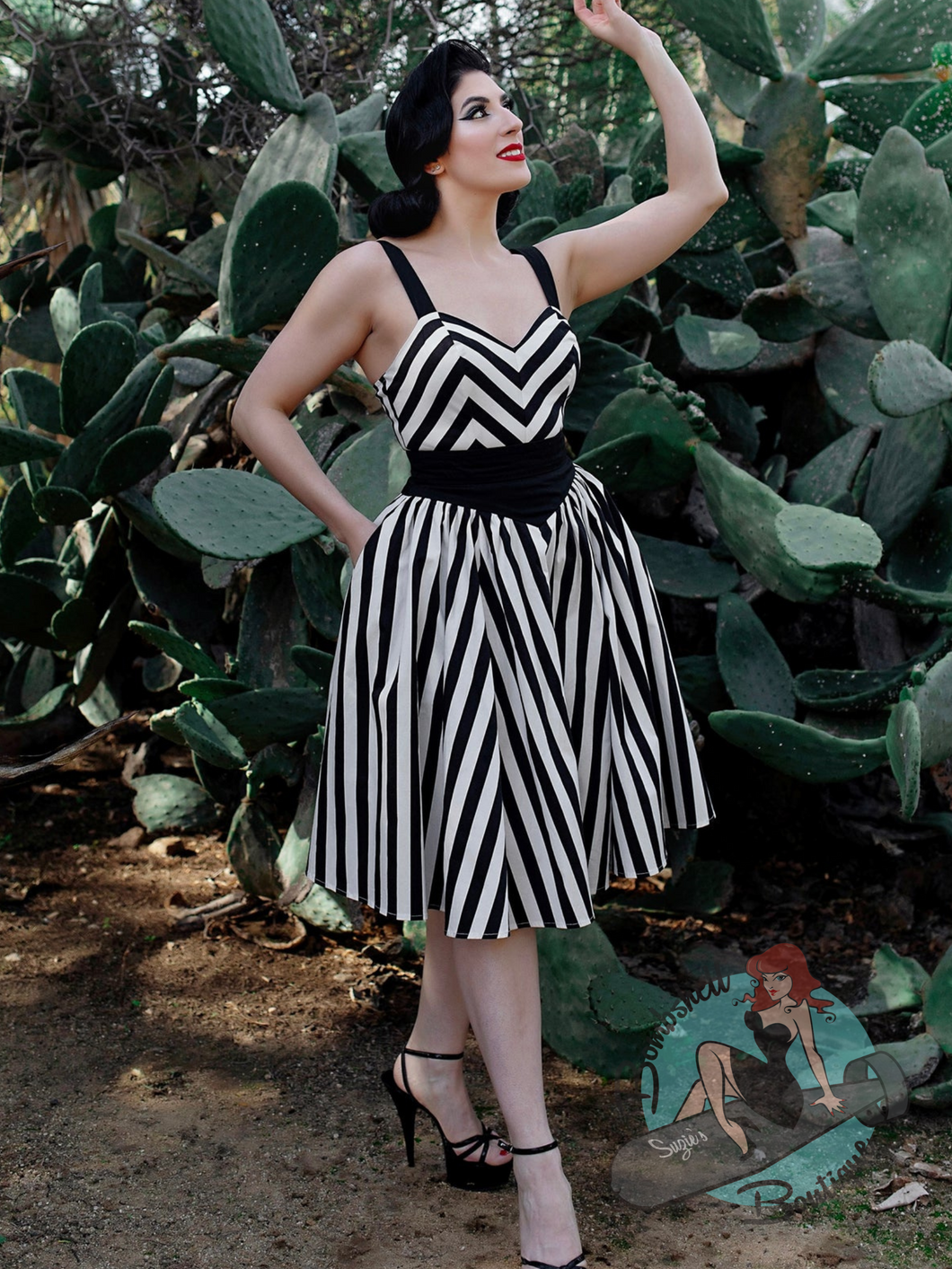 Weasel Wear Beach Striped Romper & Swing Skirt Set