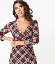 Unique Vintage Lyddie Dress - Red / Grey Plaid