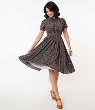Unique Vintage Springfield Paisley Teal Swing Dress