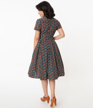 Unique Vintage Springfield Paisley Teal Swing Dress