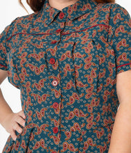 Unique Vintage Springfield Paisley Teal Swing Dress