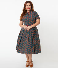 Unique Vintage Springfield Paisley Teal Swing Dress