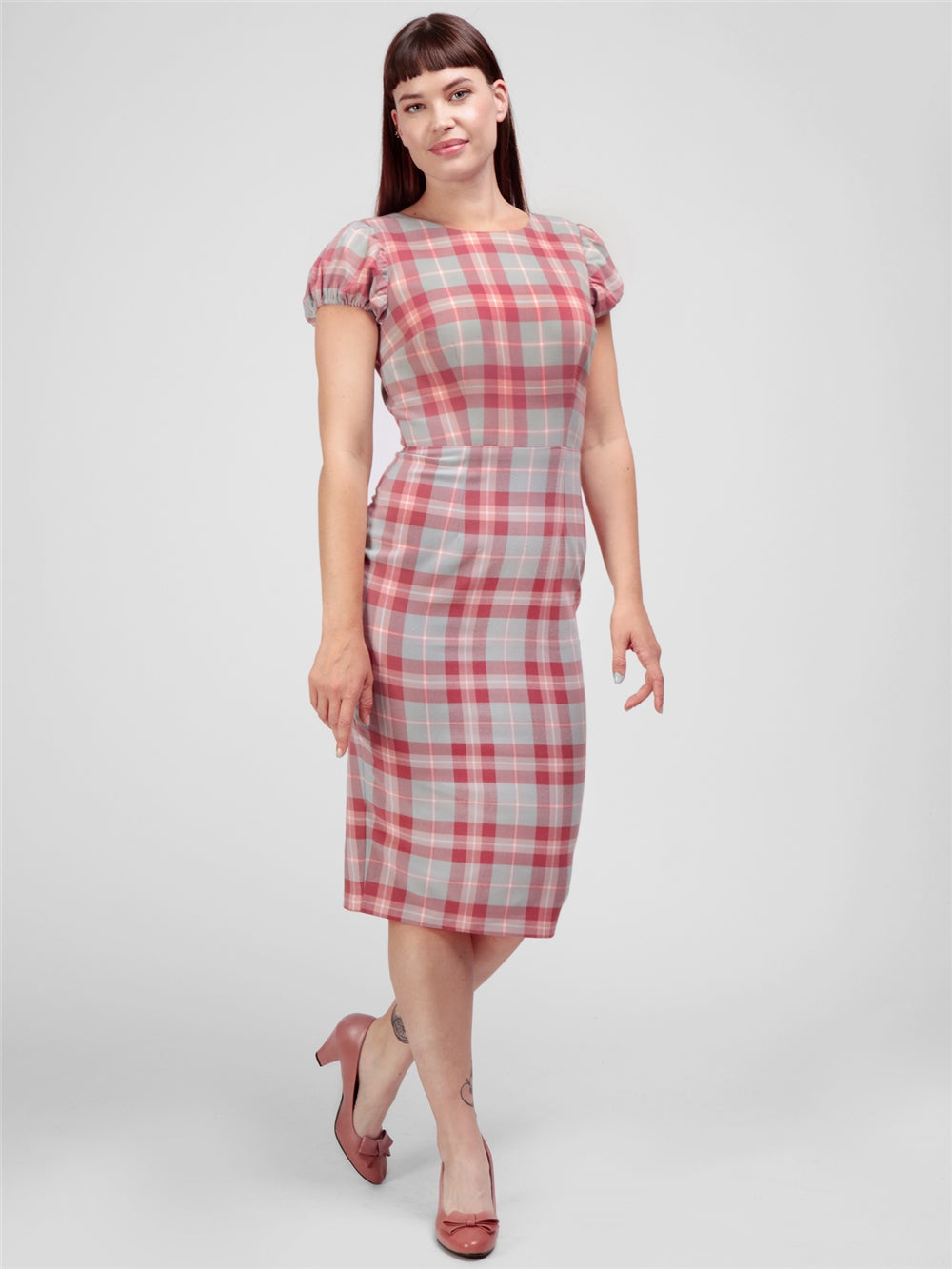Collectif for Suzie's Bombshell Boutique Demira tartan plaid retro vintage pin-up pinup pencil wiggle dressCollectif Demira Princess Check Pencil Dress 40s 50s plaid tartan check wiggle dress pinup retro vintage Canadian Pin-Up Shop Suzie's Bombshell Boutique