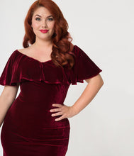 Unique Vintage Sophia Velvet Wiggle Dress - Burgundy