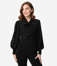 Unique Vintage Gwen Blouse - Black Swiss Dot