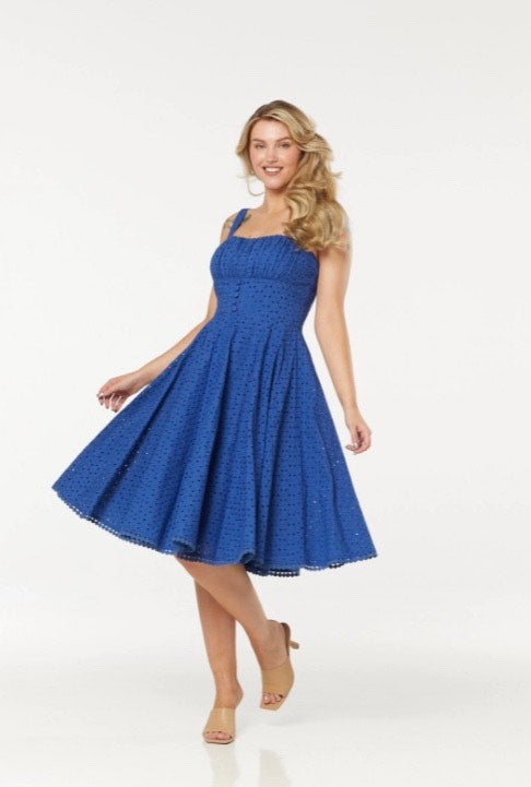 Timeless London Valerie Dress in Blue broderie Anglaise cotton sundress retro vintage 40s 50s 1950s pinup girl clothing pinup dress canadian pinup pinup canada canadian pinup shop suzie's Bombshell Boutique