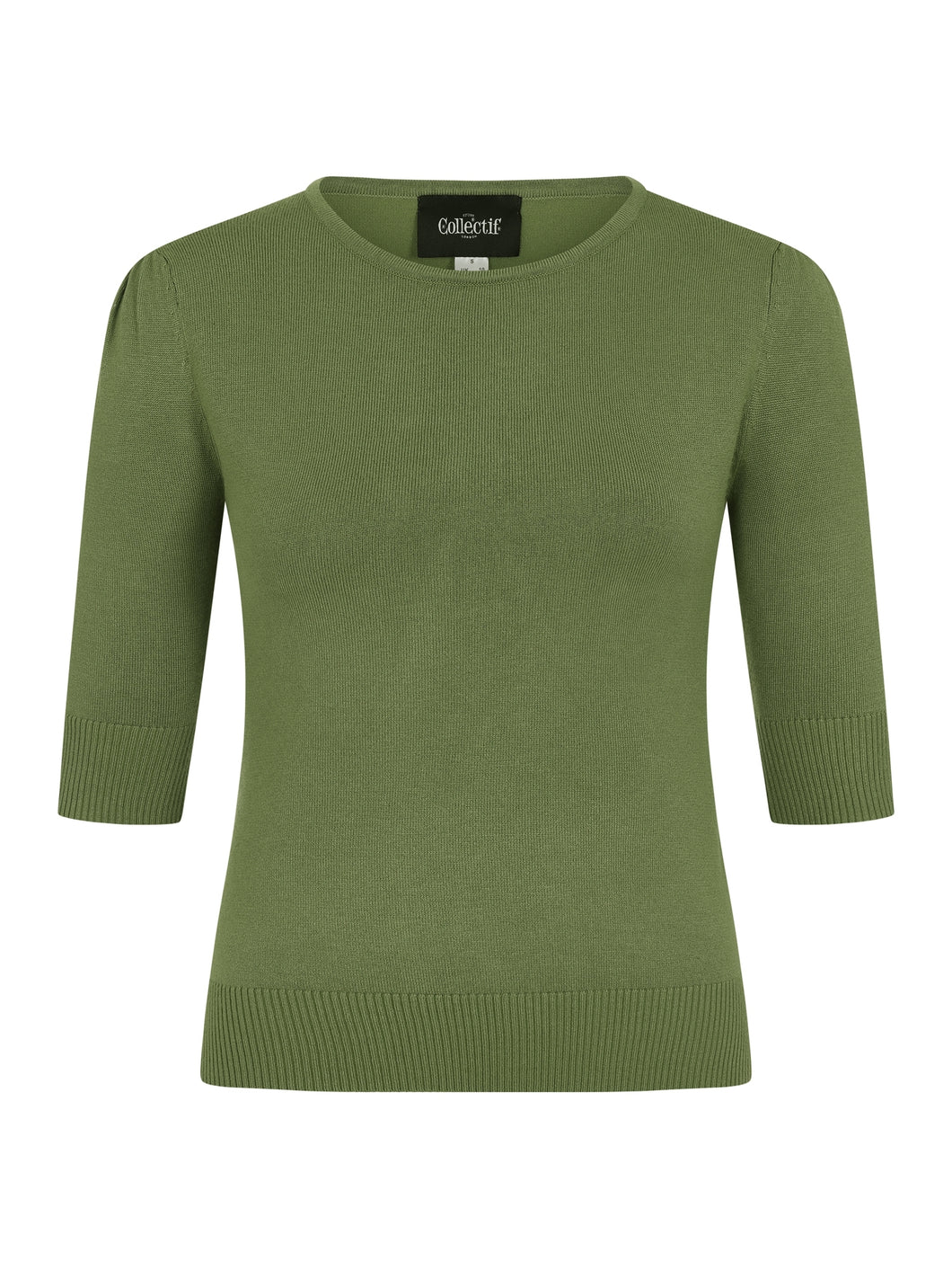 Collectif Chrissie Plain Knitted Top Moss Green retro vintage 40s 50s 1950s pinup top jumper knitwear with three quarter length sleeves Canadian Pin-Up Shop Suzie's Bombshell Boutique