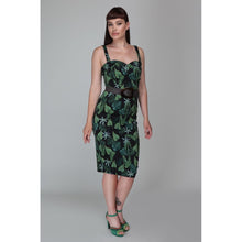 Collectif Mainline Kiana Black Forest Pencil Dress Collectif Canada black and green tiki dress with removable straps wiggle pinup dress retro vintage rockabilly 40s 50s pinup clothing Canadian Pin-Up Shop Suzie's Bombshell Boutique Port Dover