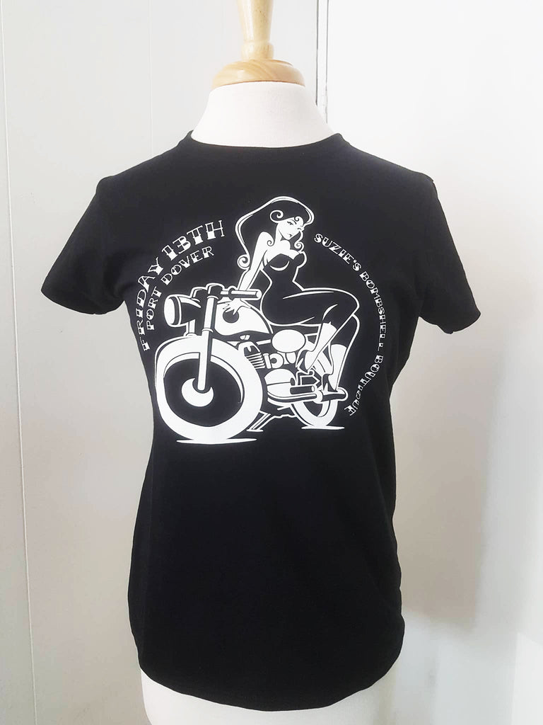 Suzie s Bombshell Boutique Biker Girl T Shirt Women s