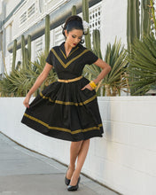 Boulevard Nights Morning in Merida Patio Dress Rockin Bettie Elle Rebel black and gold swing dress retro vintage 1950s dress pinup sundress resortwear rockabilly fashion altfashion Canadian Pinup Shop Suzie's Bombshell Boutique