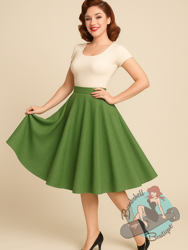 Pinup girl wearing green vintage swing style circle skirt