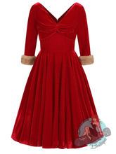 Red velvet dress with long sleeves on a white background