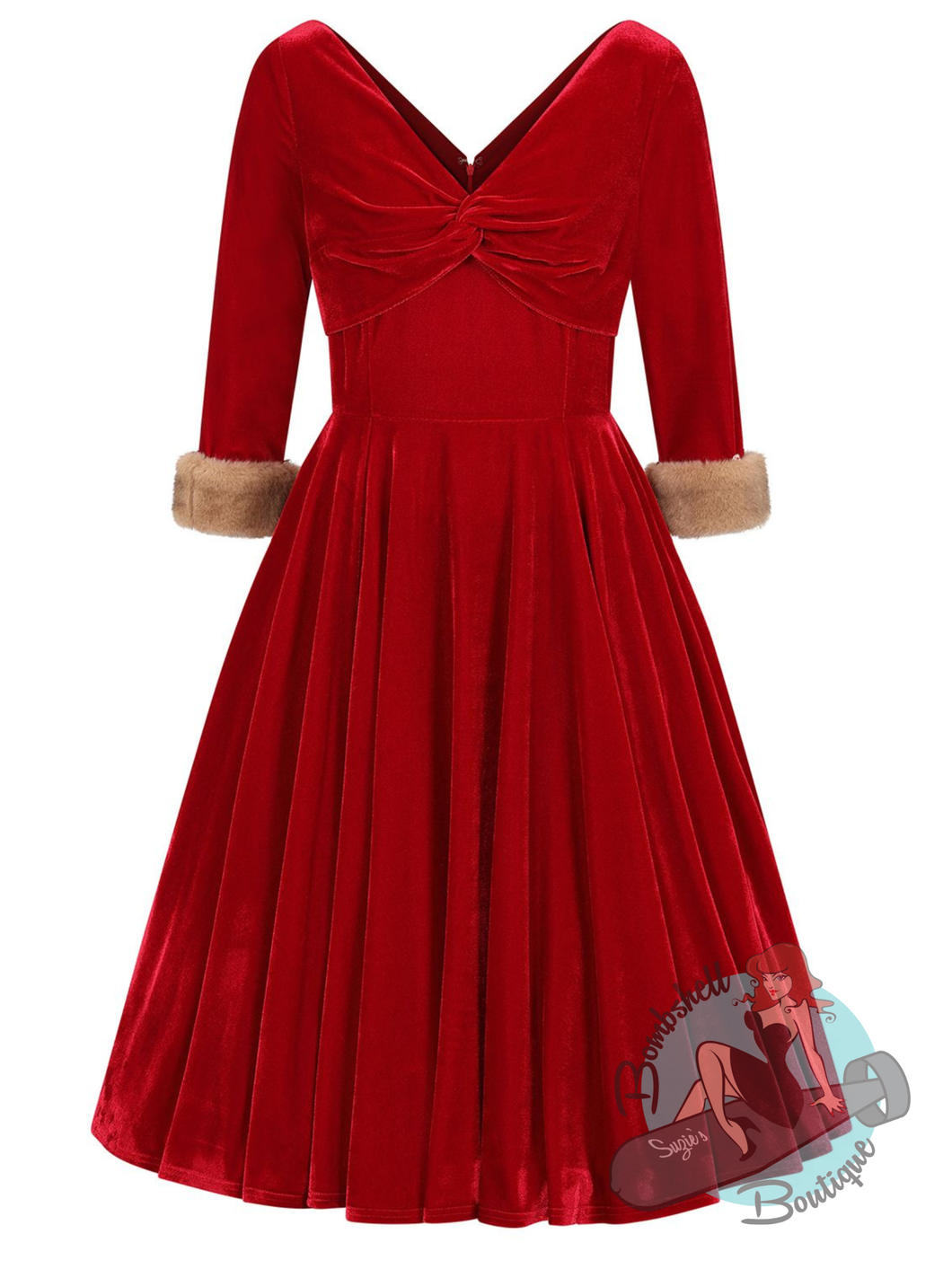 red velvet dress with white fur trim DecSea Wancir Toddler Baby Girl Christmas Dress Santa Claus Red Velvet Dress Long Sleeve Furry Princess V-neck hooded dress, Infant Girl's, Size: 2T