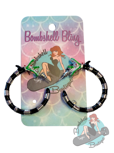 Black and silver Sandworm Beetlejuice earrings