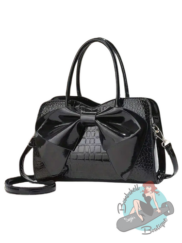 Black patent leather vintage style handbag purse for pinup style
