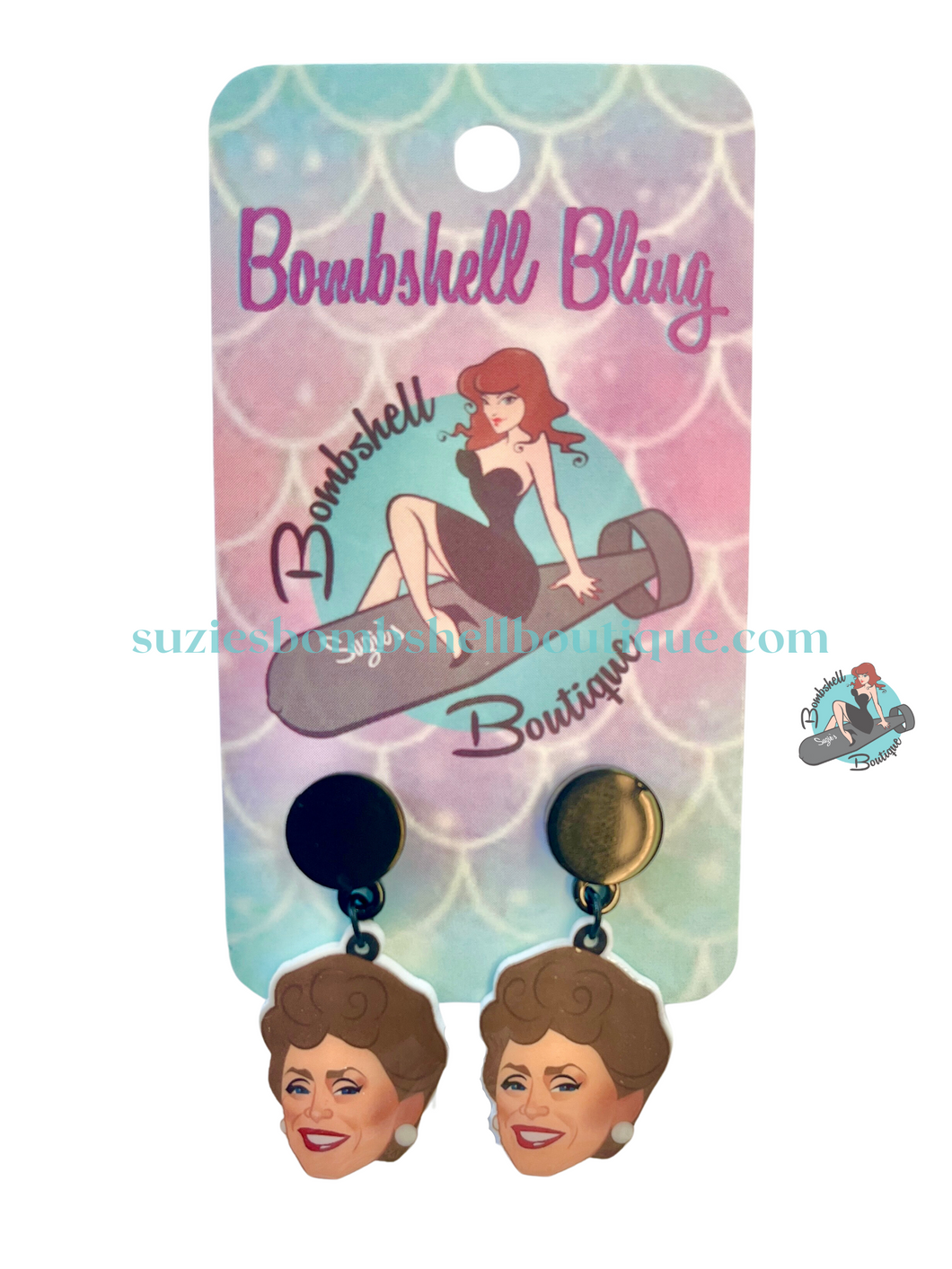 Bombshell Bling Blanche Earrings golden Girls resin costume jewellery novelty 80s nostalgia pinup acrylic earrings Canadian Pin-Up Shop Suzie's Bombshell Boutique