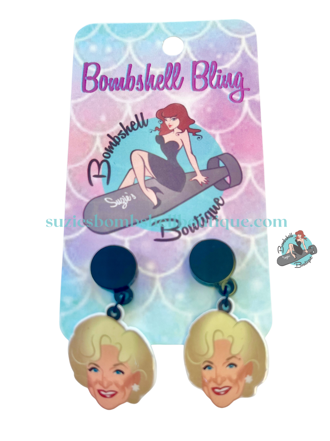 Bombshell Bling Rose Earrings Golden Girls resin costume jewellery nostalgia novelty altfashion pinup Canadian Pin-Up Shop Suzie's Bombshell Boutique