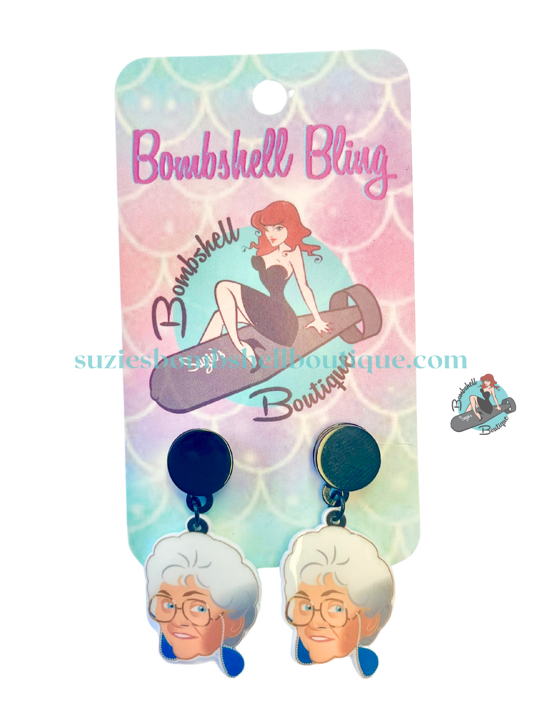 Bombshell Bling Sophia Earrings Golden Girls inspired acrylic resin alloy costume jewellery pinup earrings Canadian Pin-Up Shop Suzie's Bombshell Boutique