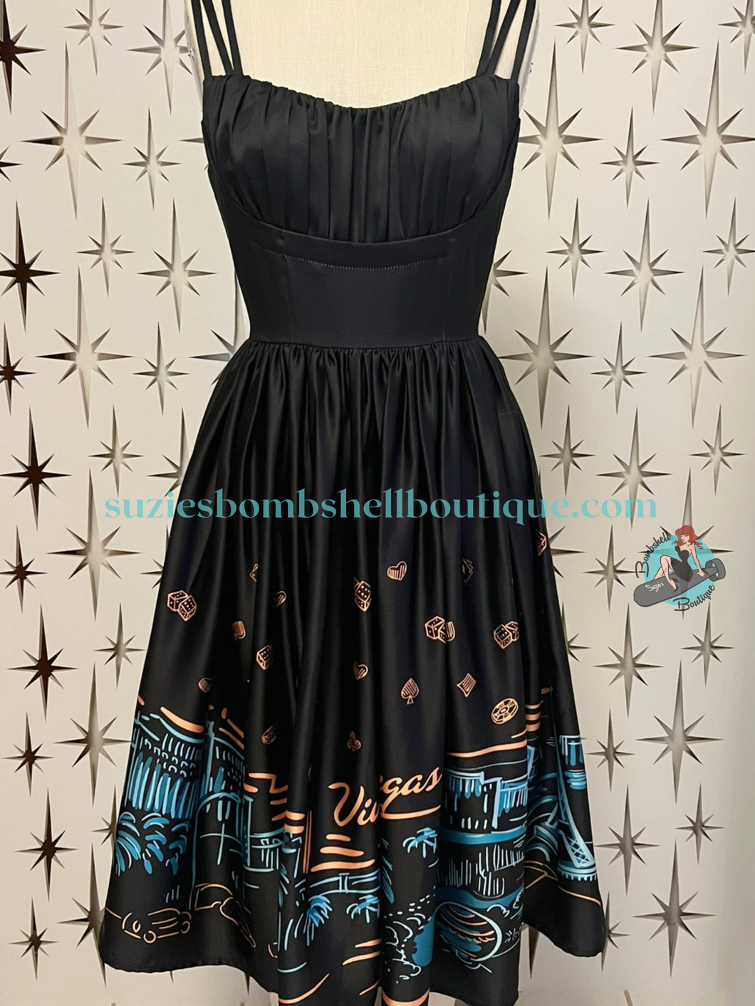 Boulevard Nights Viva Las Vegas Border Print Dress Suzie's Bombshell Boutique Boulevard Nights Viva Las Vegas Border Print Dress Suzie's Bombshell Boutique