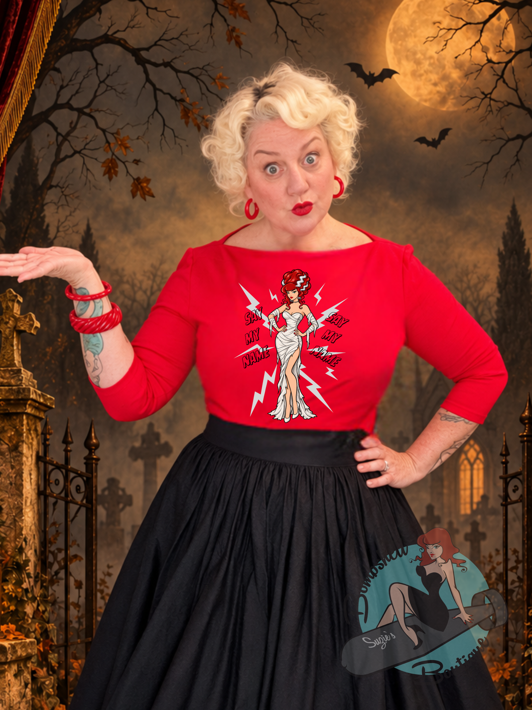 Bride of Frankenstein - SAY MY NAME 😈🧨 Audrey Boatneck Top
