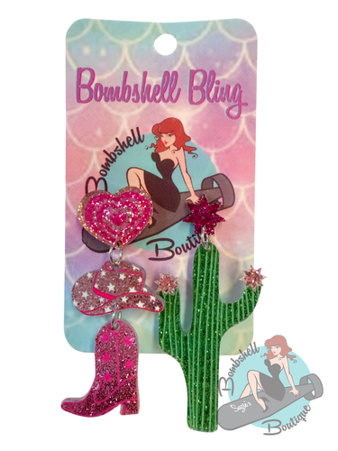 Bombshell Bling Cactus Cowgirl Earrings