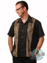 Steady Leopard Print Panel Men's Bowling Shirt