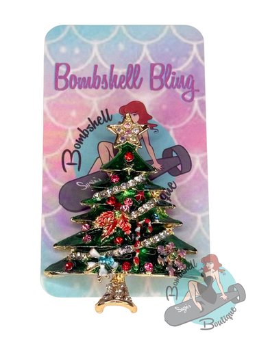 Christmas Tree Brooch with Rhinestones