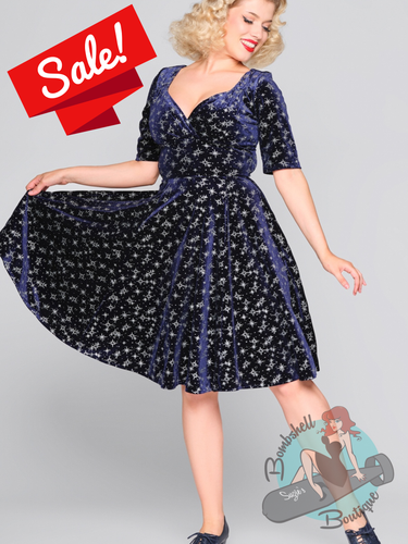 Collectif Trixie Blue Sparkle Velvet Swing Dress