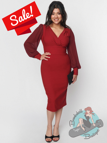 Unique Vintage Delores Burgundy Pencil Dress