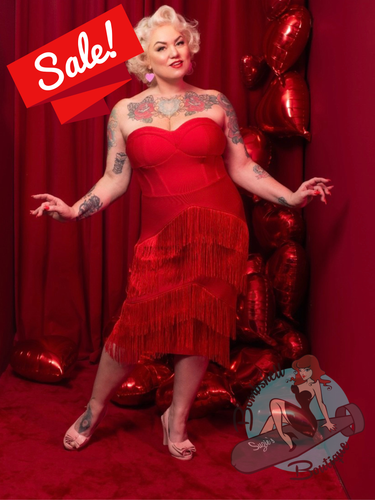 Hollywoodland Speakeasy Fringed Wiggle Dress - Black or Red
