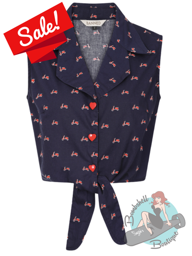 Banned Retro Sandy Blouse - Vintage Vespa Print