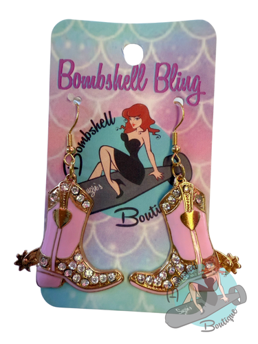 Bombshell Bling Cowboy Boot Earrings - Various Colours