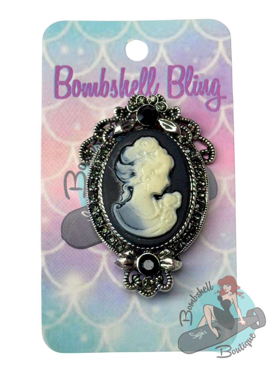Bombshell Bling Victorian Cameo Brooch