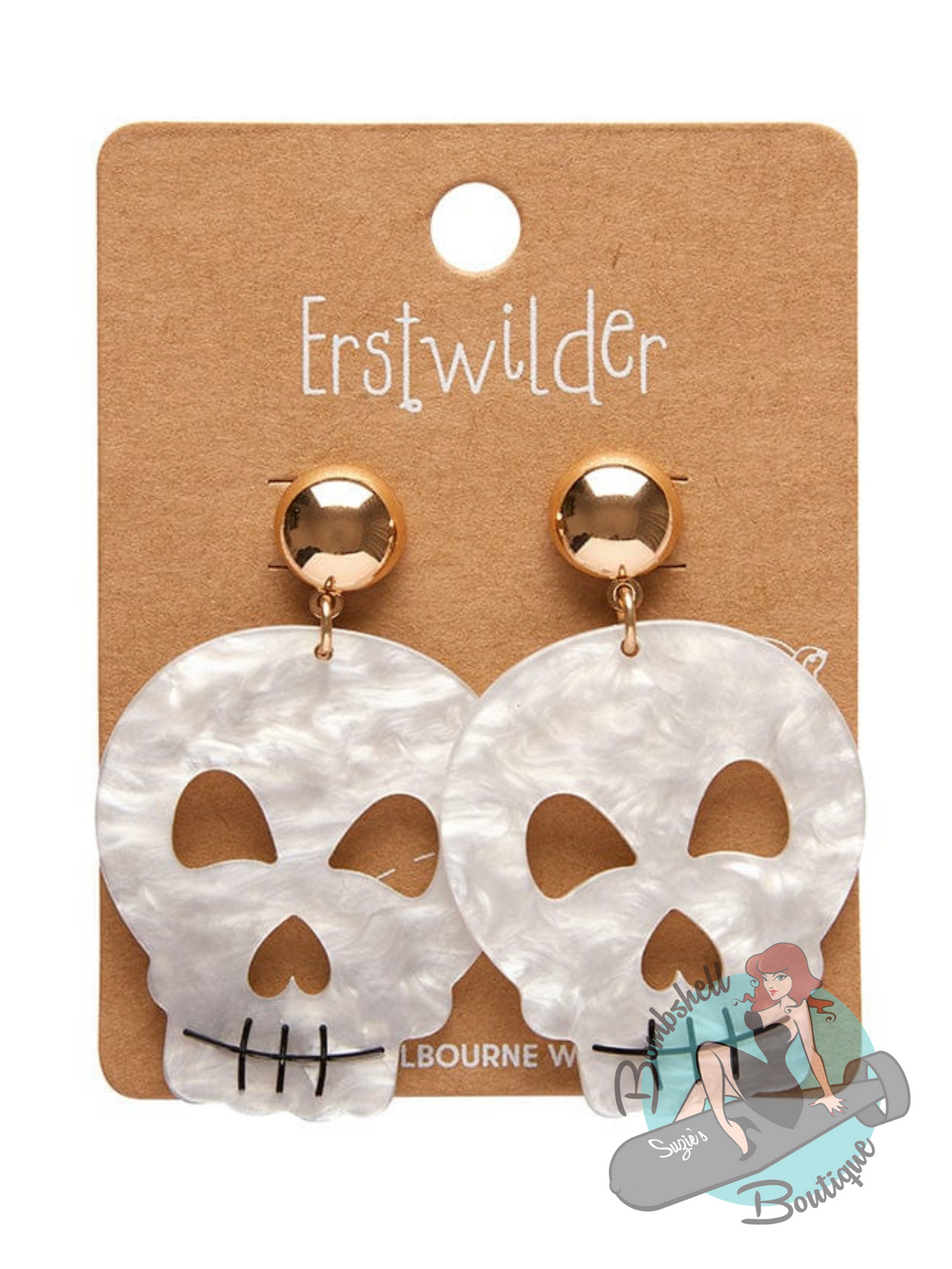 White Skull Earrings for goth clothing pin up styles.