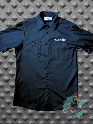 Men's black mechanic style workshirt with Friday 13th logo