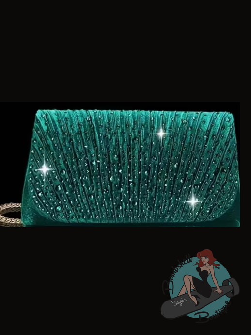 Green rhinestoned evening bag clutch