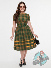 Unique Vintage Green Plaid Ric Rac Swing Dress