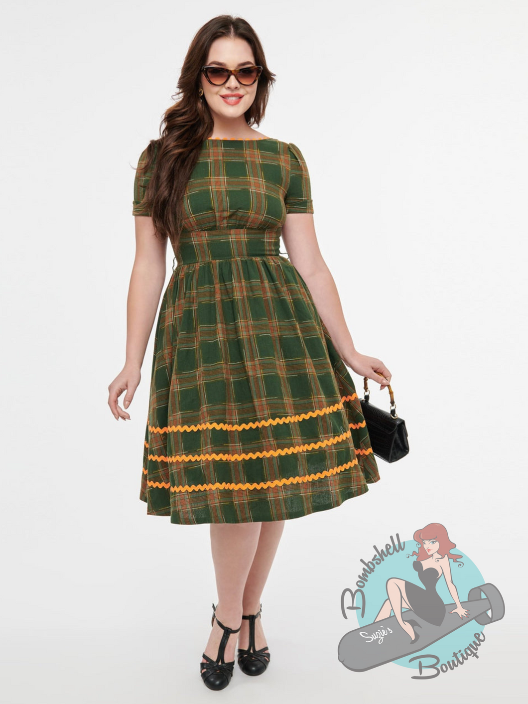 Unique Vintage Green Plaid Ric Rac Swing Dress – Suzie's Bombshell Boutique Unique Vintage Green Plaid Ric Rac Swing Dress – Suzie's Bombshell Boutique